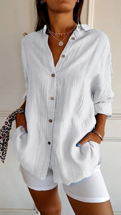 Chemise Femme Lin Bleu Marine Élégante