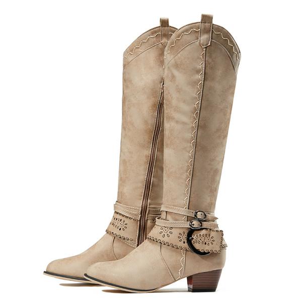 Bottes Femme à Talons Plats avec Boucle Décorative