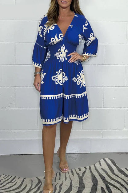 Robe Longue Femme Élégante Imprimée Col V