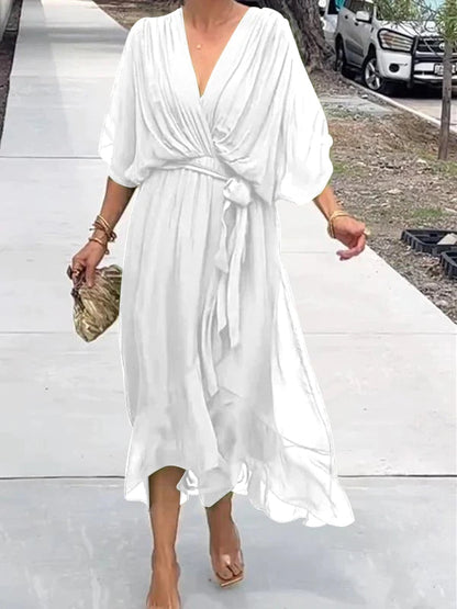 Robe Longue Femme Élégante en Soie Vert Émeraude