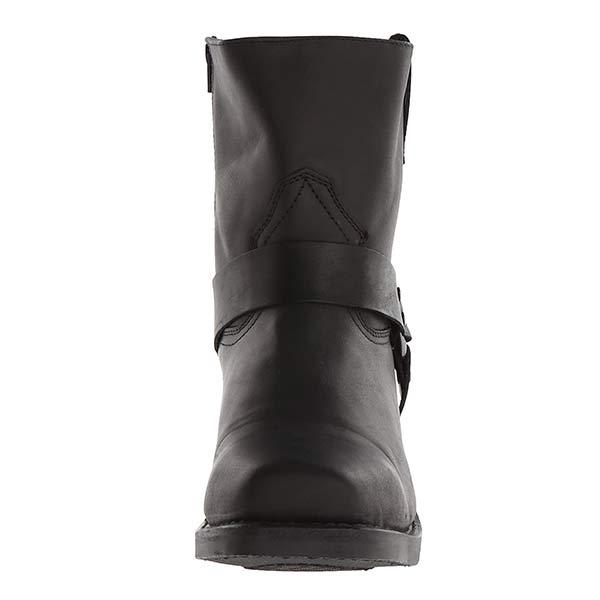 Bottes en cuir femme mi-mollet style biker avec détails boucles