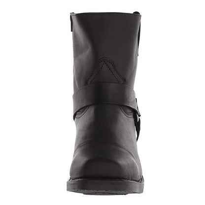 Bottes en cuir femme mi-mollet style biker avec détails boucles