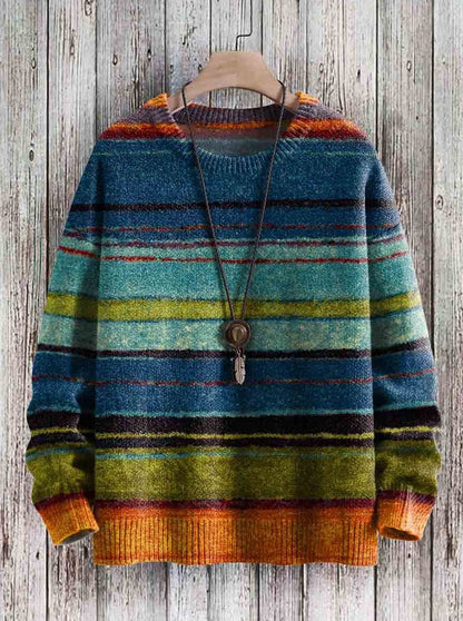 Pull Homme en Laine Mélangée Rayé