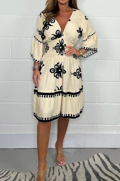 Robe Longue Femme Élégante Imprimée Col V