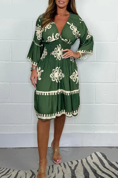 Robe Longue Femme Élégante Imprimée Col V