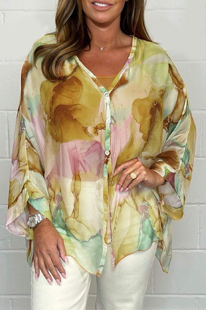 Chemise Femme Décontractée Col V Manches Élargies