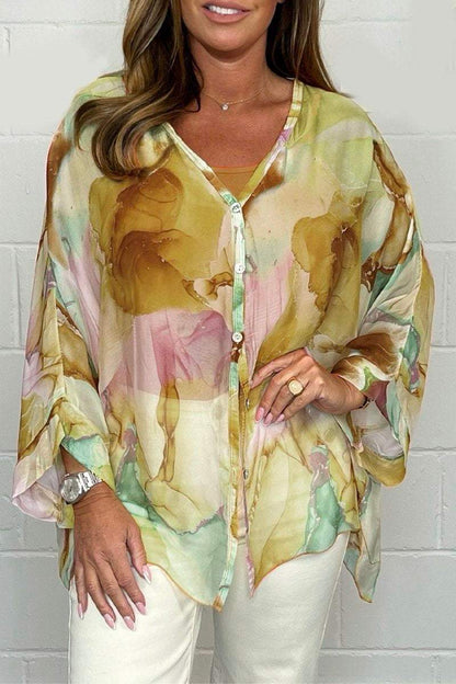 Chemise Femme Décontractée Col V Manches Élargies