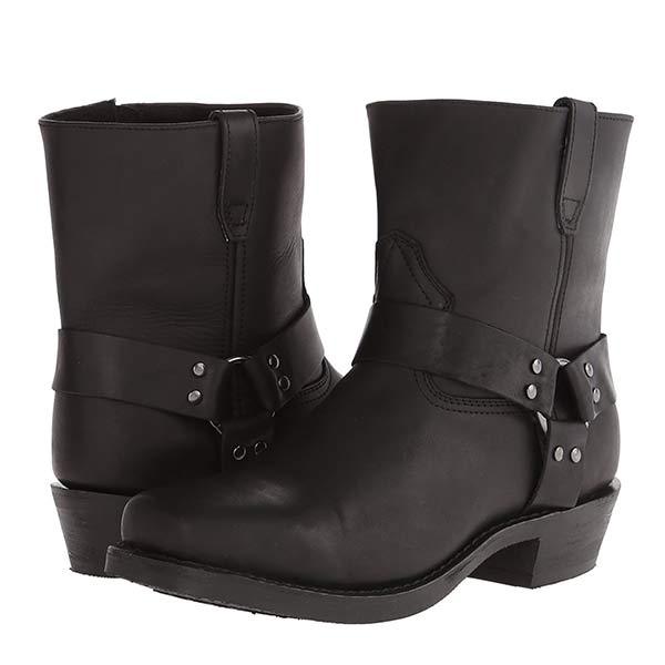 Bottes en cuir femme mi-mollet style biker avec détails boucles