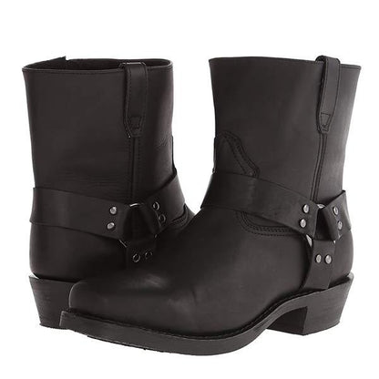 Bottes en cuir femme mi-mollet style biker avec détails boucles