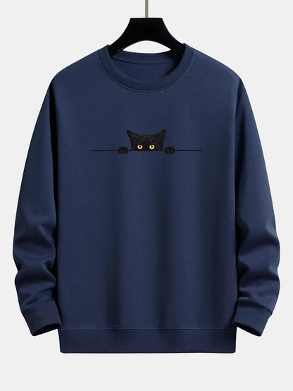 Sweat à Capuche Homme Noir Chat Moderne