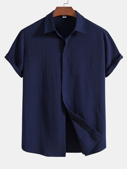 Chemise Homme Élégante à Boutons Cachés en Coton Plissé
