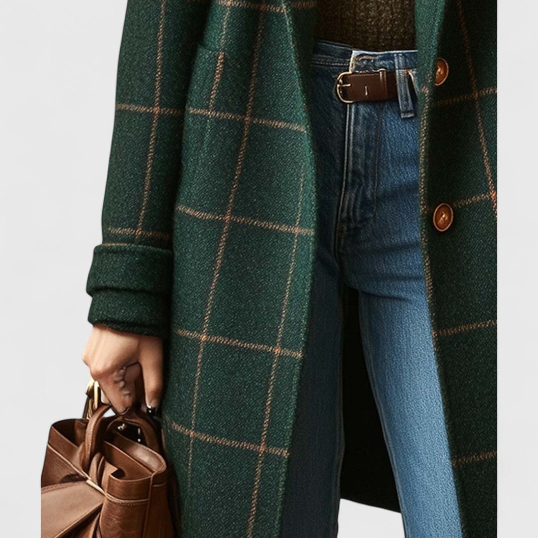 Manteau Femme Classique à Carreaux avec Boutons