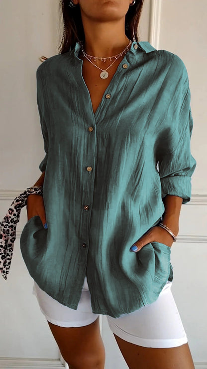Chemise Femme Lin Bleu Marine Élégante