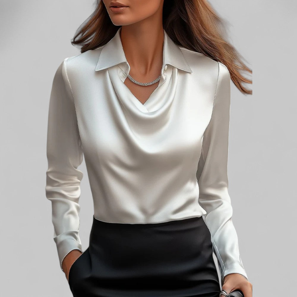 Blouse Femme Satin Décolleté Cascade Élégante - BerlinGlamour