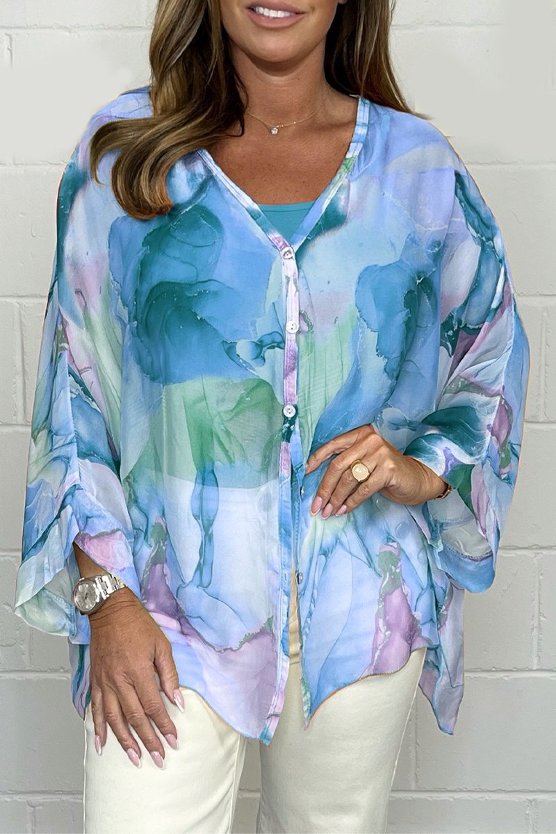 Chemise Femme Décontractée Col V Manches Élargies