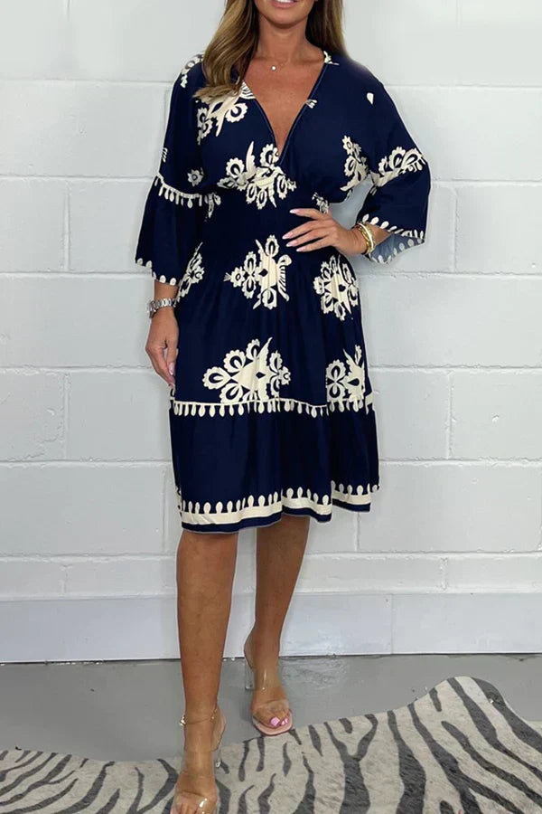 Variant image for LisaChic™ – Robe Longue Femme Élégante Col en V Imprimé Fluide-19