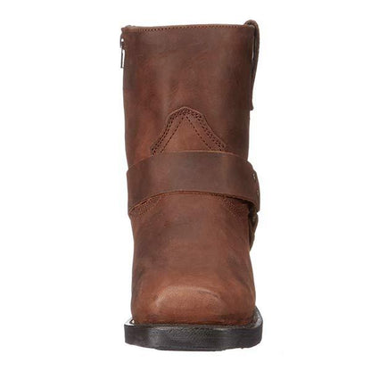 Bottes en cuir femme mi-mollet style biker avec détails boucles