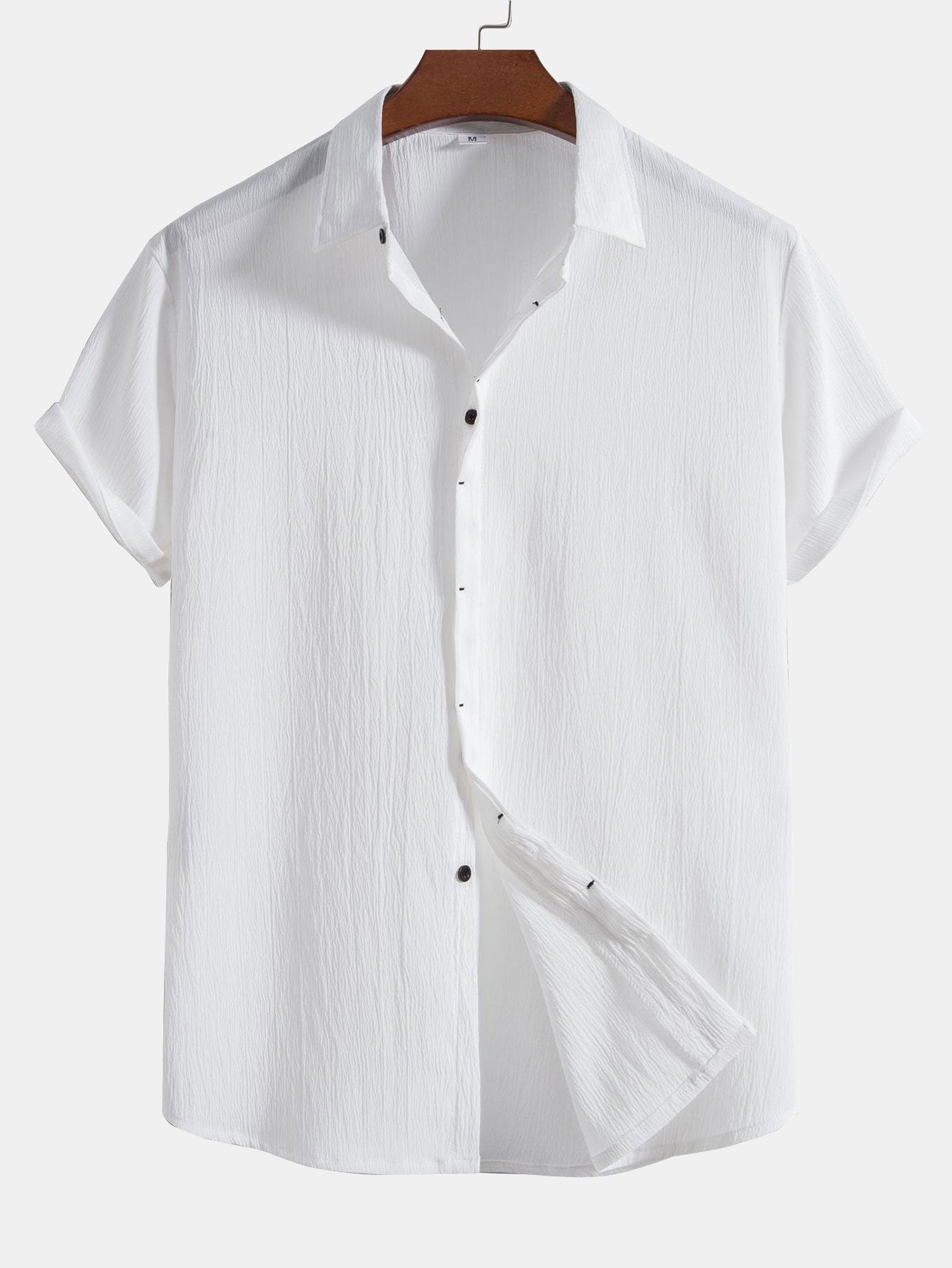 Chemise Homme Élégante à Boutons Cachés en Coton Plissé