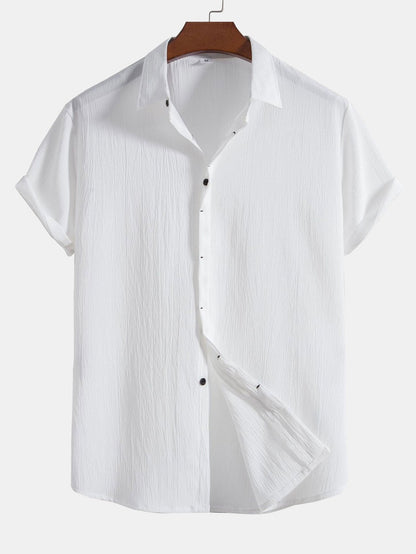 Chemise Homme Élégante à Boutons Cachés en Coton Plissé