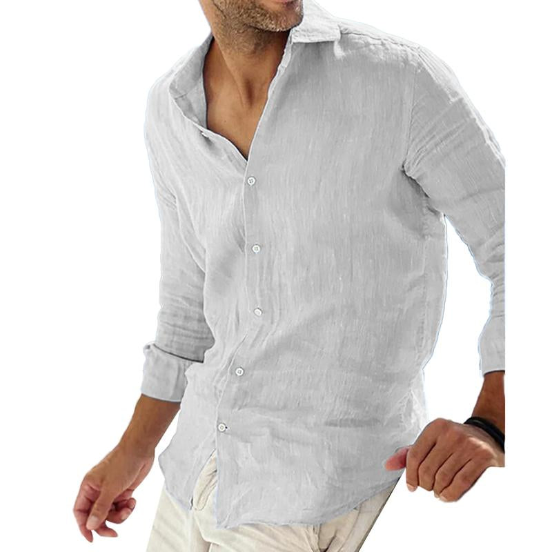 Chemise Homme Classique en Lin Bleu Marine Manches Longues