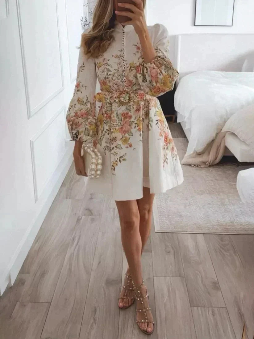 Robe Mini Femme en Tissu Imprimé Manches Bouffantes - PanierRoyale