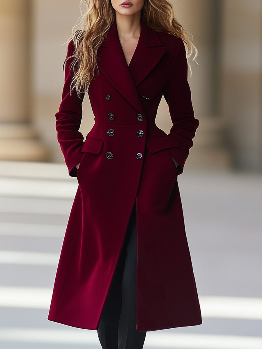 Manteau femme élégant rouge à boutons double fermeture - PanierRoyale