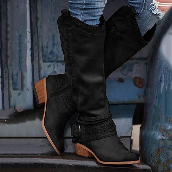 Bottes Femme à Talons Plats avec Boucle Décorative