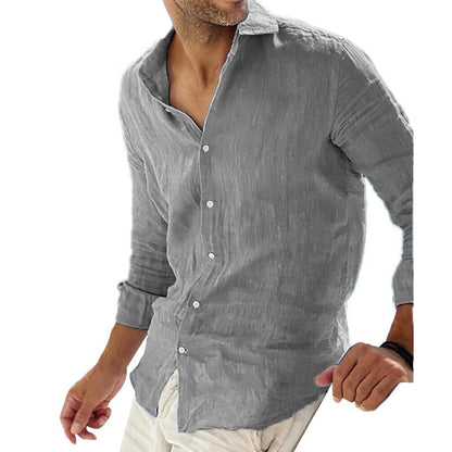 Chemise Homme Classique en Lin Bleu Marine Manches Longues