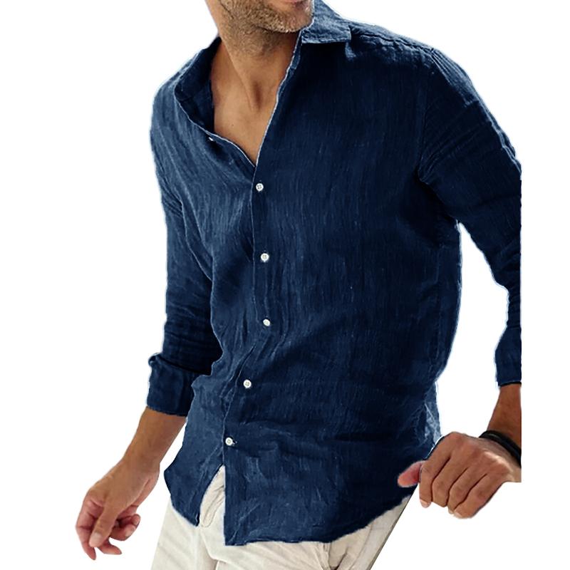 Chemise Homme Classique en Lin Bleu Marine Manches Longues - PanierRoyale