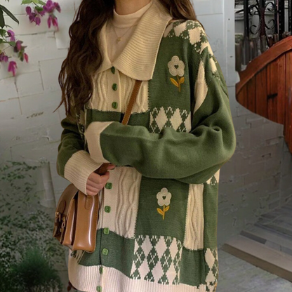 Cardigan Femme à Carreaux Élégant et Chaude