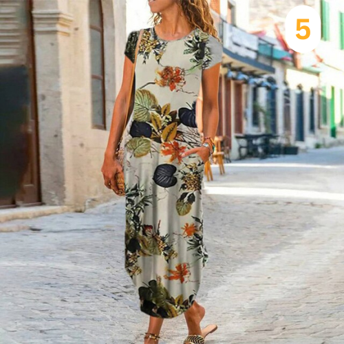Robe Longue en Coton Élégante avec Imprimé Floral
