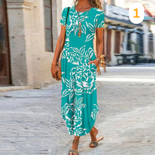 Robe Longue en Coton Élégante avec Imprimé Floral - PanierRoyale