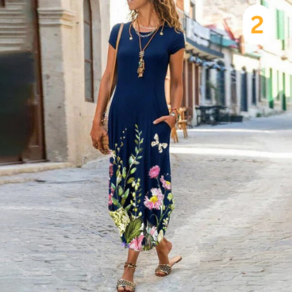 Robe Longue en Coton Élégante avec Imprimé Floral