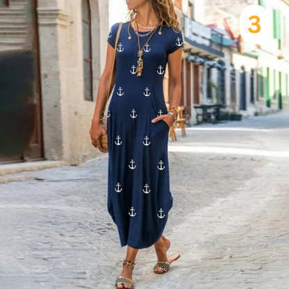 Robe Longue en Coton Élégante avec Imprimé Floral