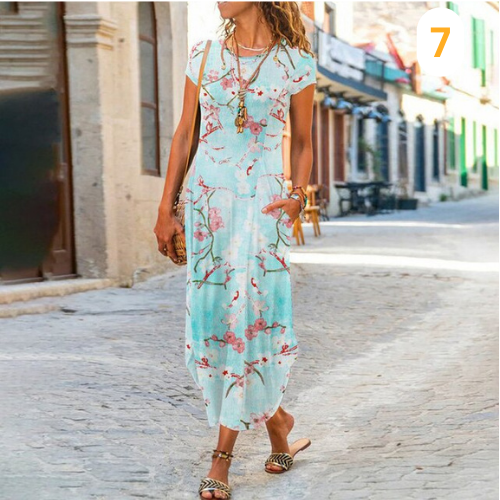 Robe Longue en Coton Élégante avec Imprimé Floral