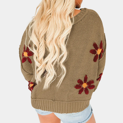 HONORIA - Pull Contemporain en Tricot à Fleurs pour Femmes