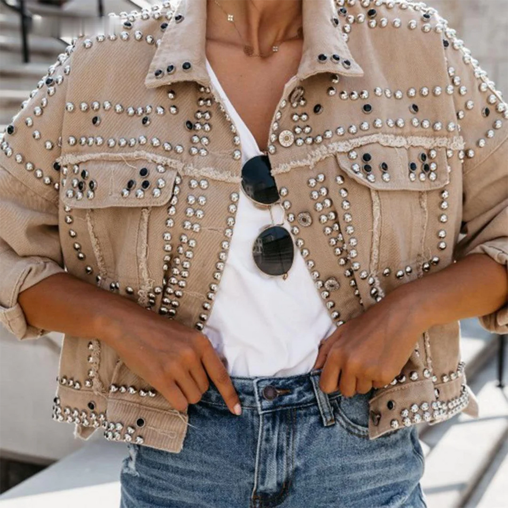 Manteau en Cuir avec Décor Métallique Chic