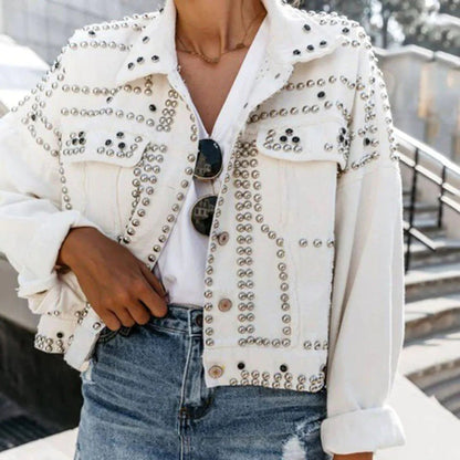 Manteau en Cuir avec Décor Métallique Chic