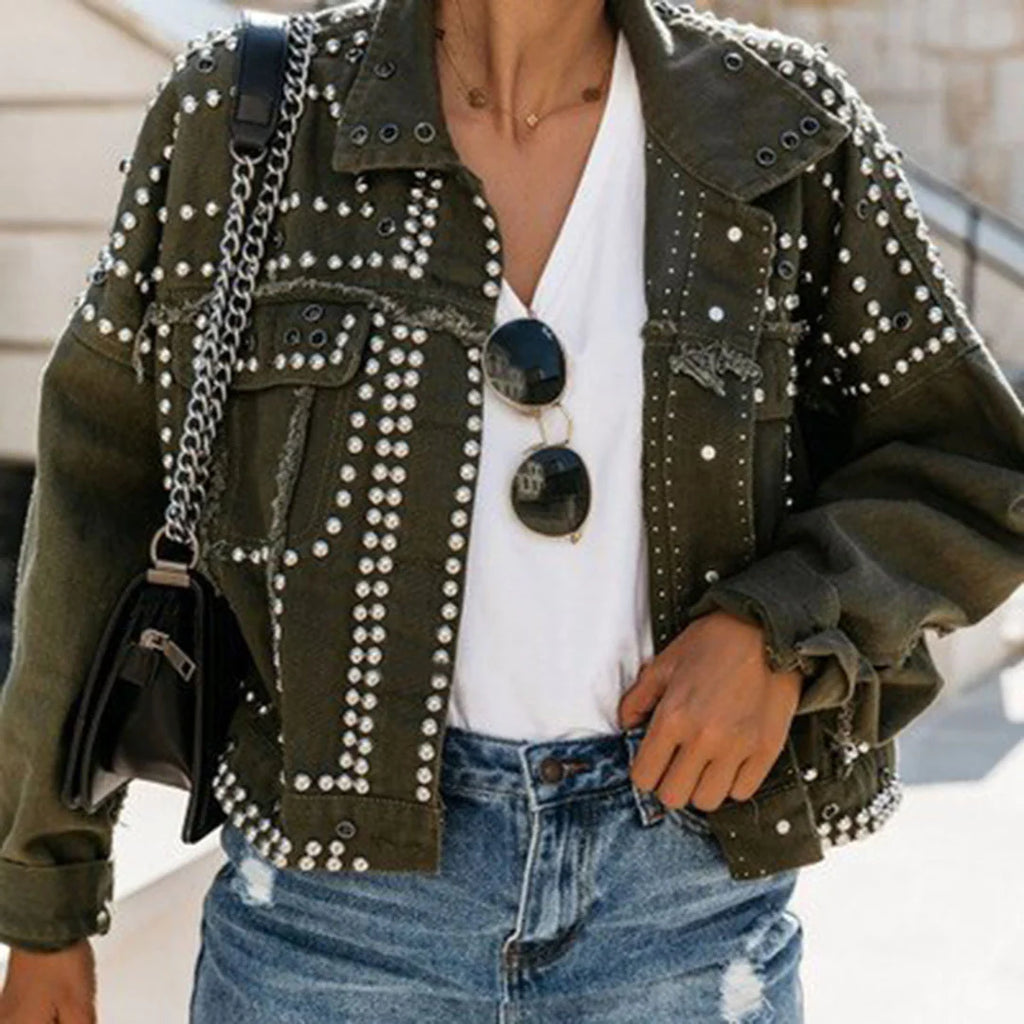 Manteau en Cuir avec Décor Métallique Chic