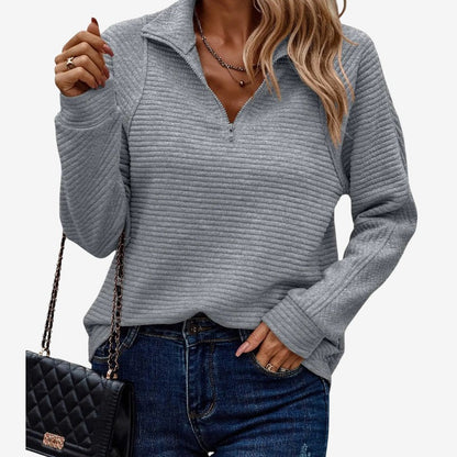 Pull Femme Col V Noir Élégant Fermeture Éclair