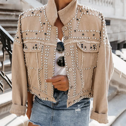 Manteau en Cuir avec Décor Métallique Chic - luxestyle
