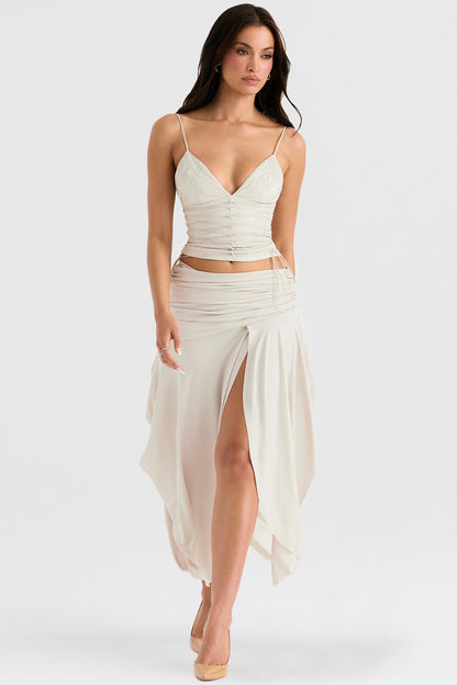 Corset en cuir végétal blanc pour femme avec jupe mi-longue