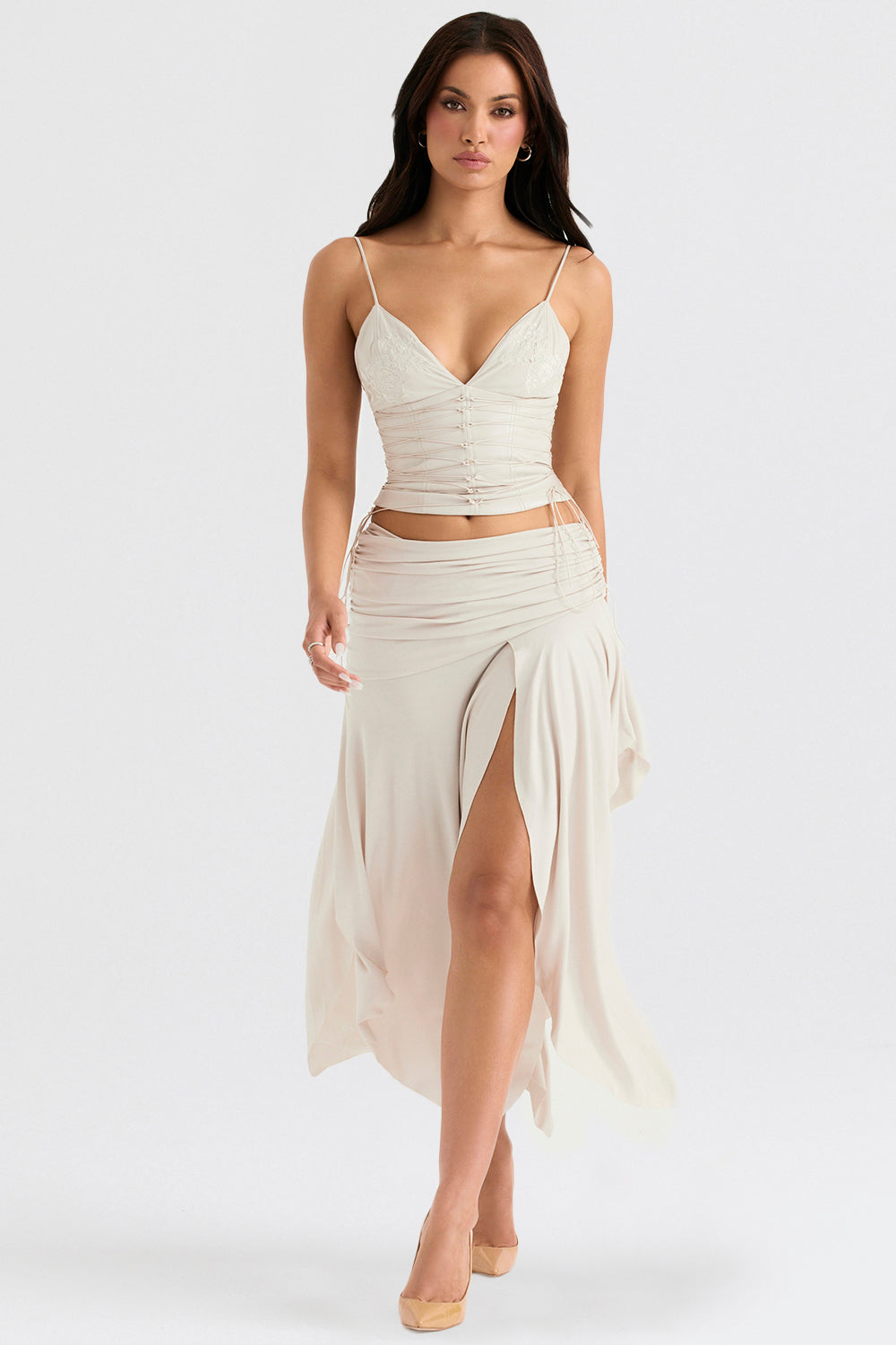 Corset en cuir végétal blanc pour femme avec jupe mi-longue - BerlinGlamour