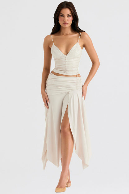 Corset en cuir végétal blanc pour femme avec jupe mi-longue