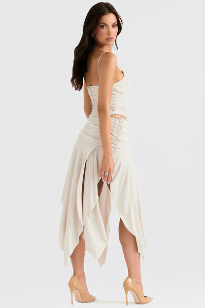 Corset en cuir végétal blanc pour femme avec jupe mi-longue