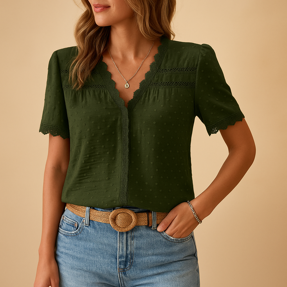 Chemisier Femme Col V Dentelle Manches Longues Chic