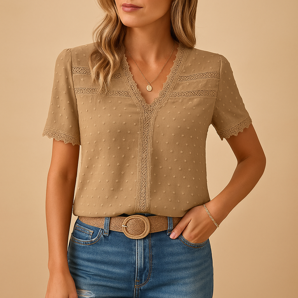 Chemisier Femme Col V Dentelle Manches Longues Chic