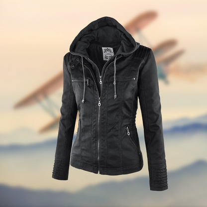 Veste Cuir Féminine Noir Élégante et Chaude