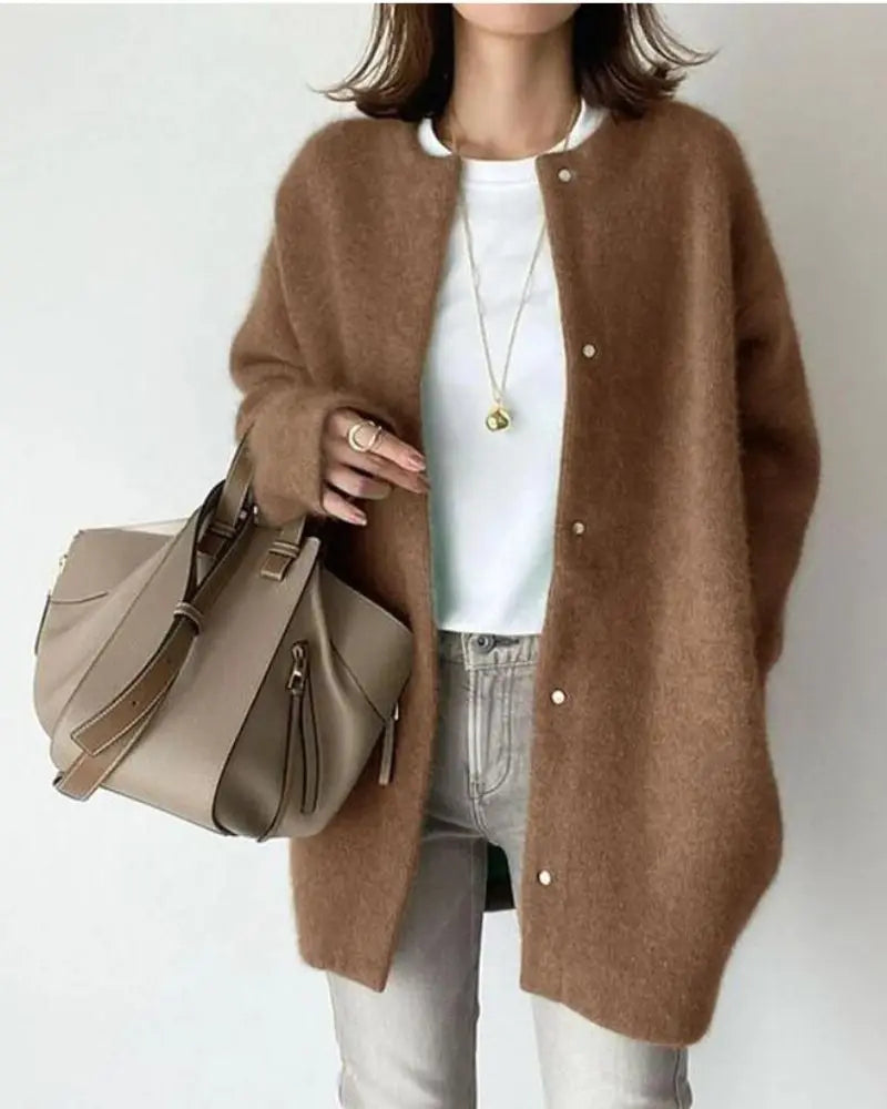 Gilet femme en laine épaisse marron avec zip
