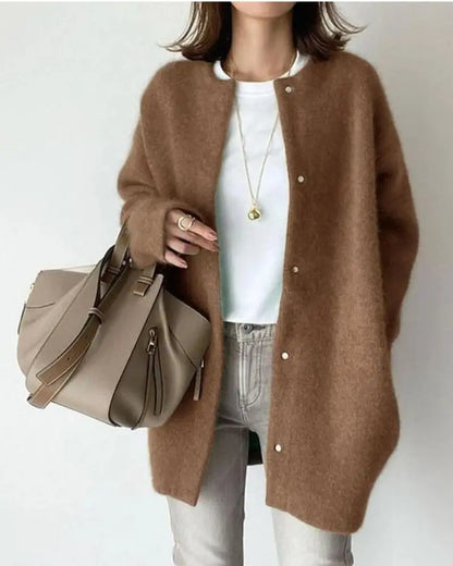 Gilet femme en laine épaisse marron avec zip